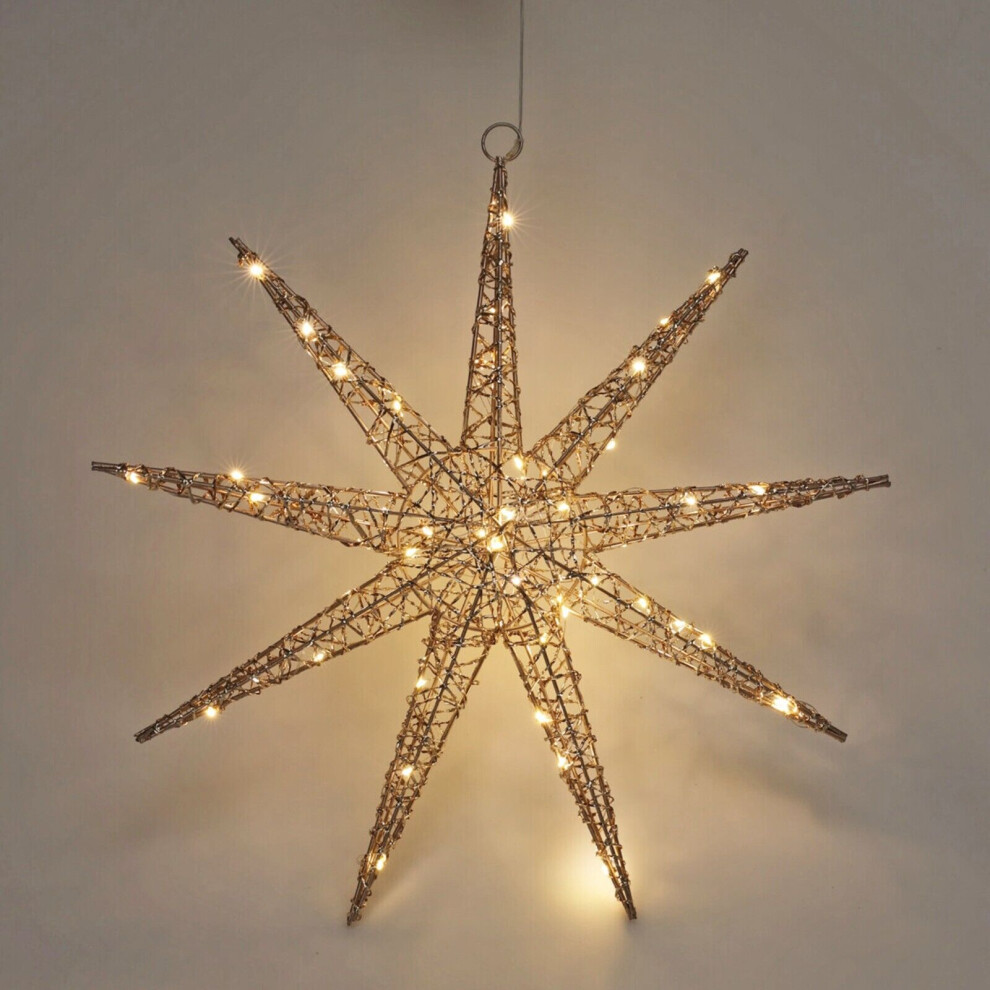 (Gold) Hanging Snowflake Christmas Star Decoration LED Lights, Festive Holiday String Lights for Home Tree Decor