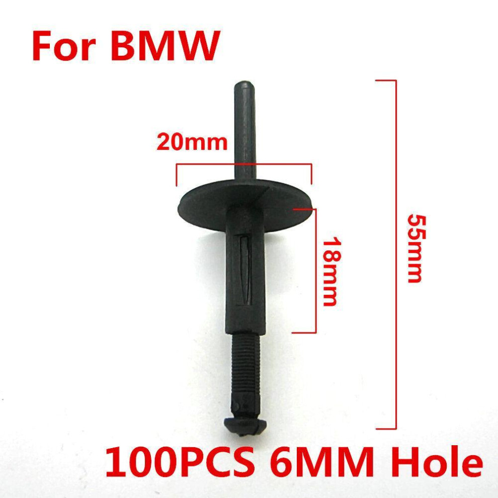 100Pcs Car Bumper Panel Trim Rivet Retainer Fastener Clips For BMW 6mm Hole Push