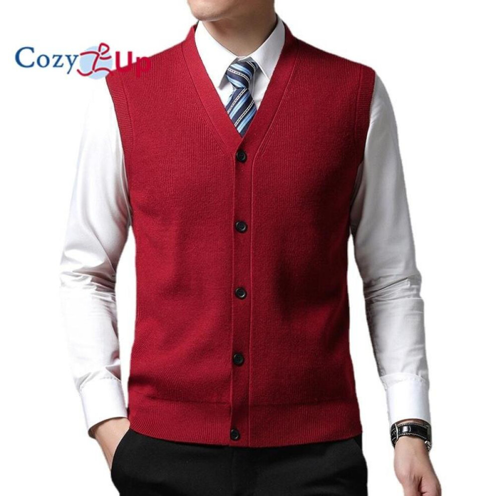 (red, M) Cozy Up Men&apos;s Knitted Cardigan Casual Solid Color Vest Waistcoat Sweater