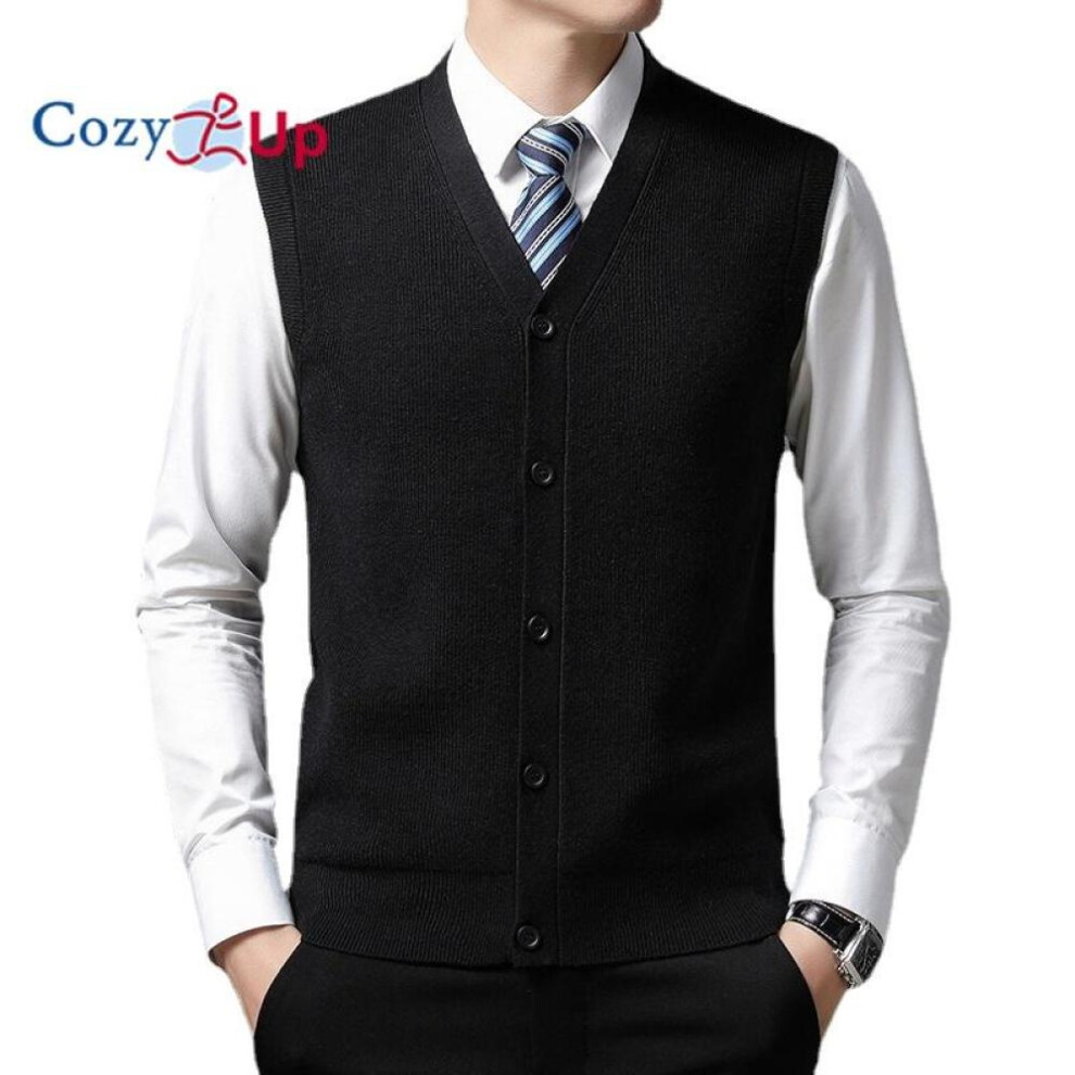 (black, L) Cozy Up Men&apos;s Knitted Cardigan Casual Solid Color Vest Waistcoat Sweater