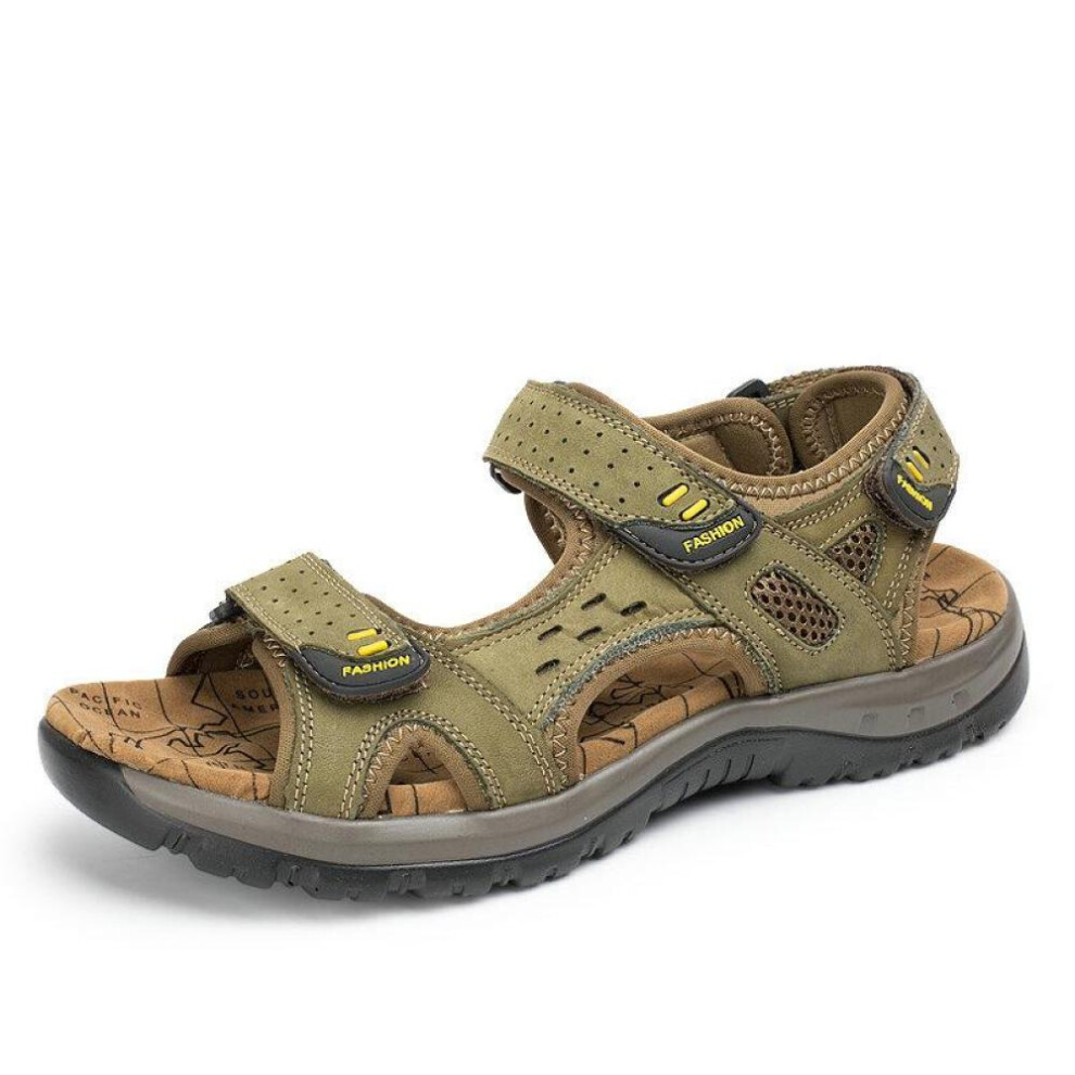 (light green, 42) New Fashion Summer Leisure Beach Men Shoes High Quality Genuine Leather Sandals The Big Yards Men's Sandals Size 38-48