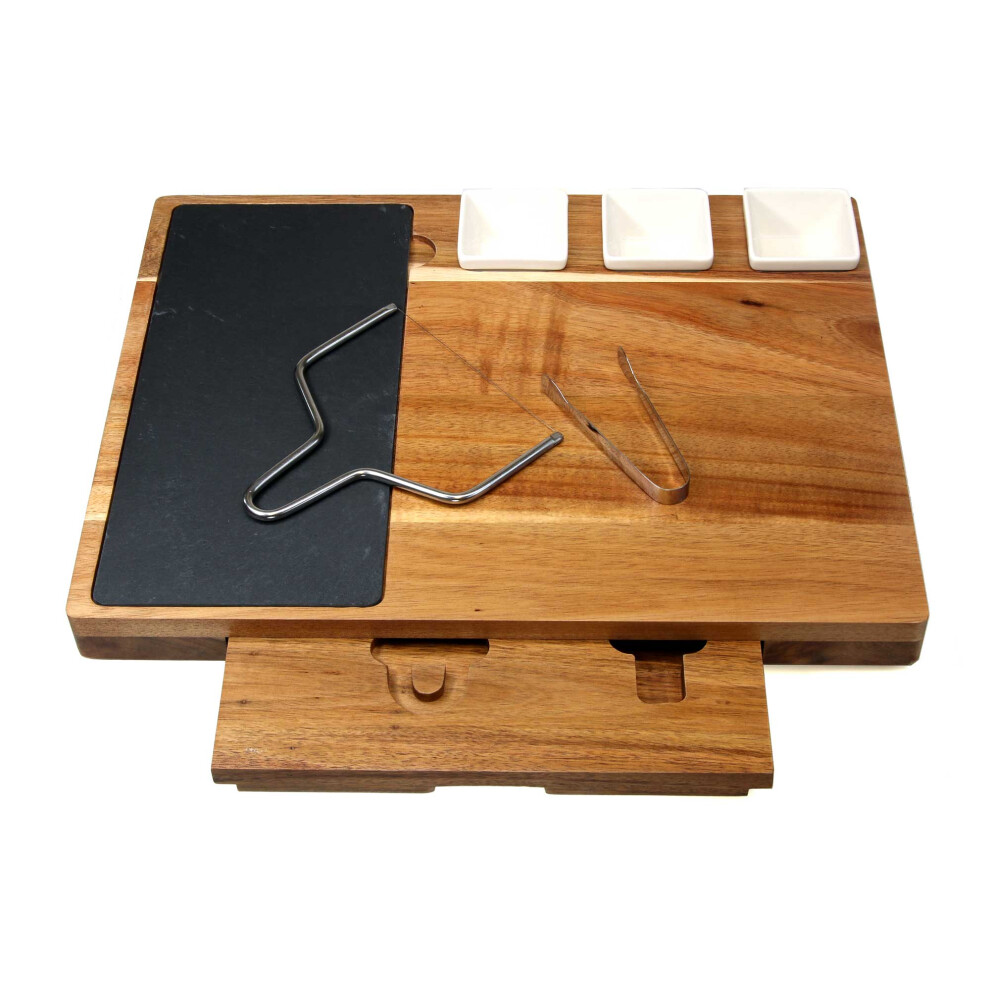 Deluxe Large Acacia Wood Cheeseboard Set 44x33cm