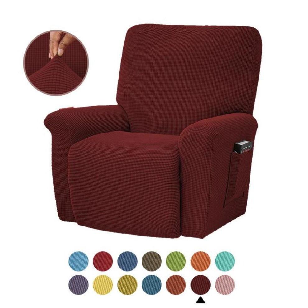 (claret, 4PCS) Fashion Recliner Sofa Covers Elastic Armchair Sofa Cover Stretch Soft Couch Corn Kernels Slipcovers Chair Covering