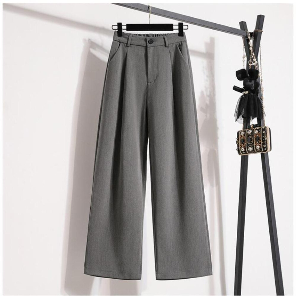 (grey, L) Dimanaf 2024 Plus Size Long Pants Women Solid Elastic Loose High Waist Casual Loose Basic Soft Trousers Wide Leg Pants 5xl