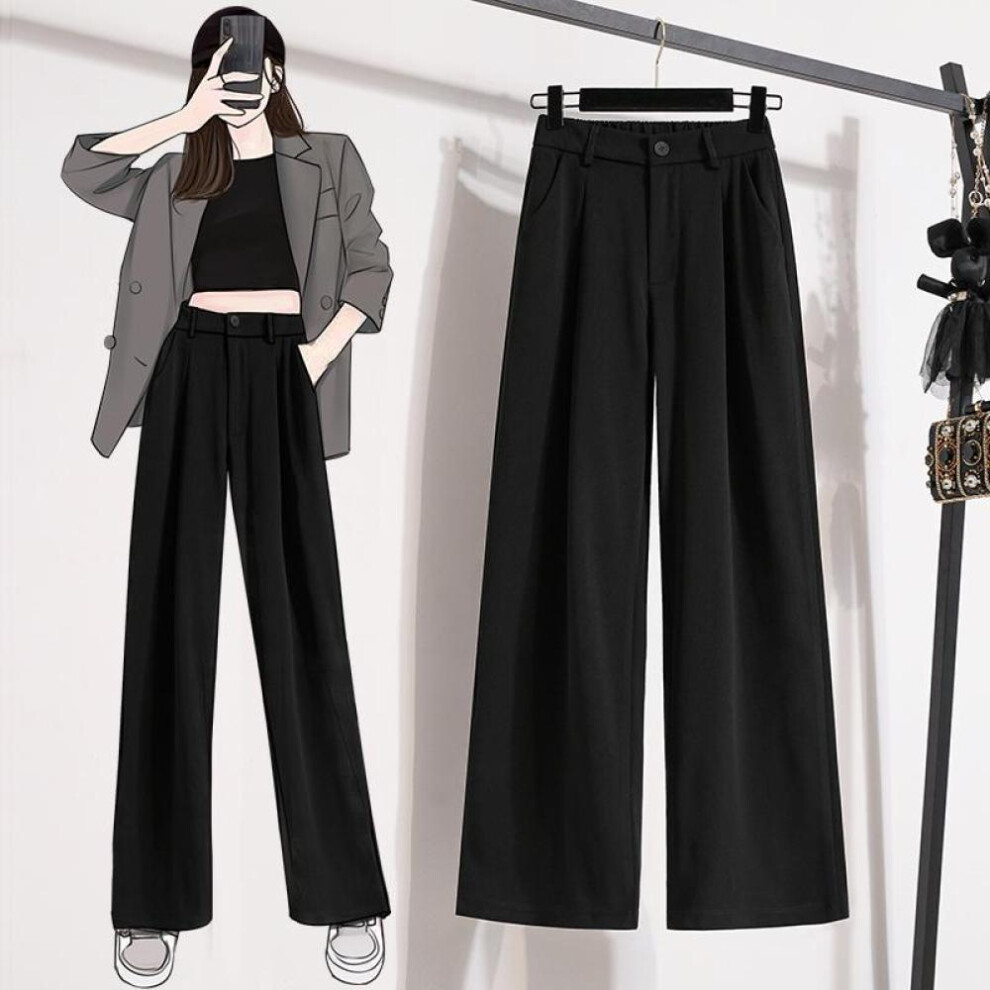 (black, 2XL) Dimanaf 2024 Plus Size Long Pants Women Solid Elastic Loose High Waist Casual Loose Basic Soft Trousers Wide Leg Pants 5xl