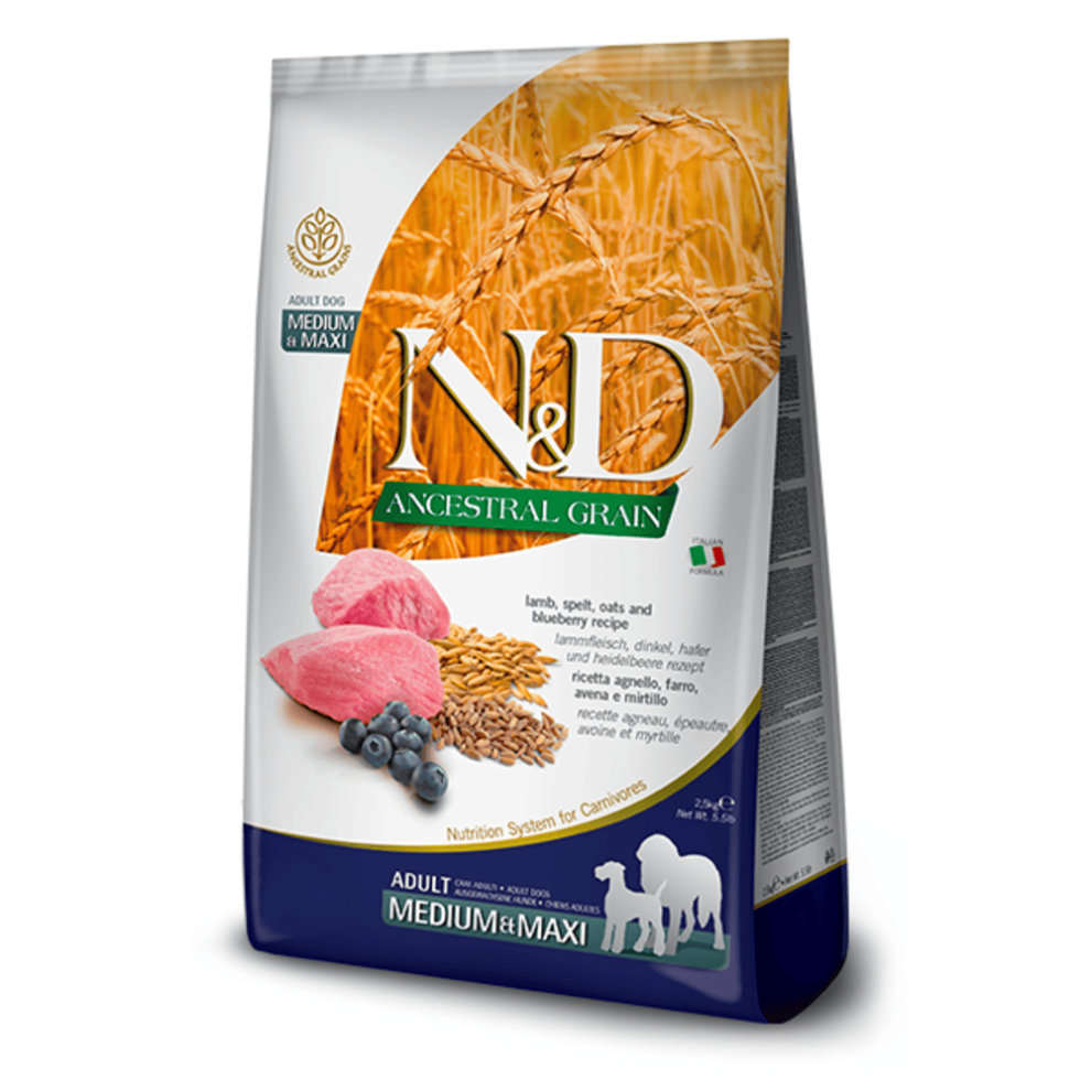 Farmina N&D Ancestral Dog Medium/Maxi Lamb, Spelt, Oats & Blueberry 12Kg Grain