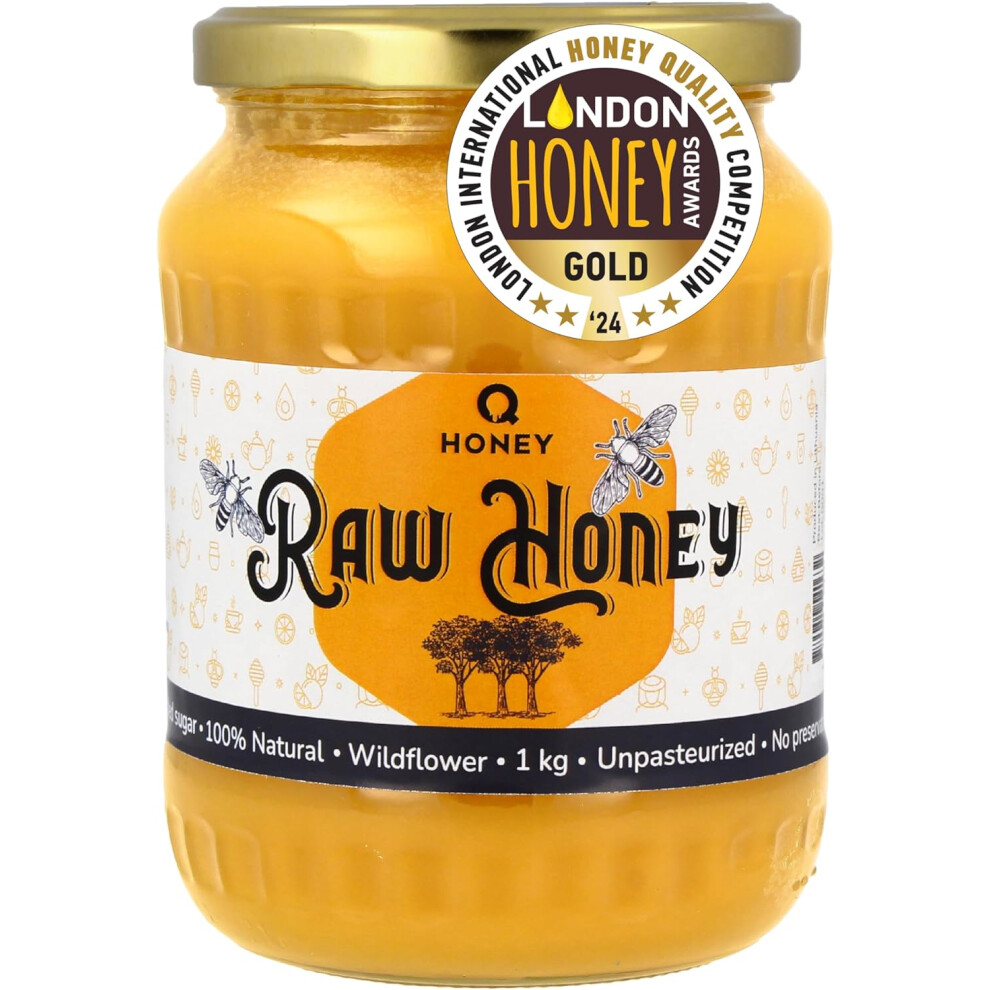 Q Honey Store Pure Raw Honey 1Kg - Gold Award Winner, London International Honey Quality Competition 2024