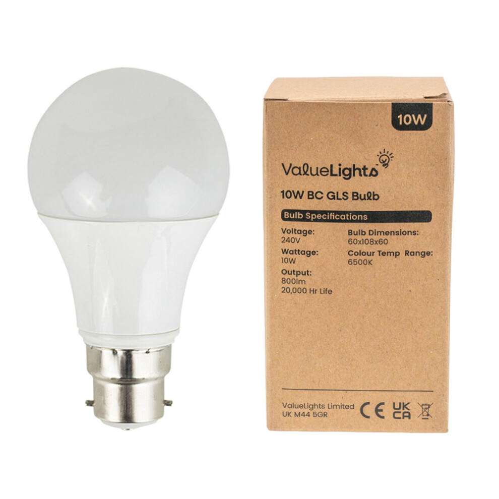 Pack of 3 High Power 10w LED BC B22 SMD GLS Energy Saving Long Life Bulbs [6500K Cool White]