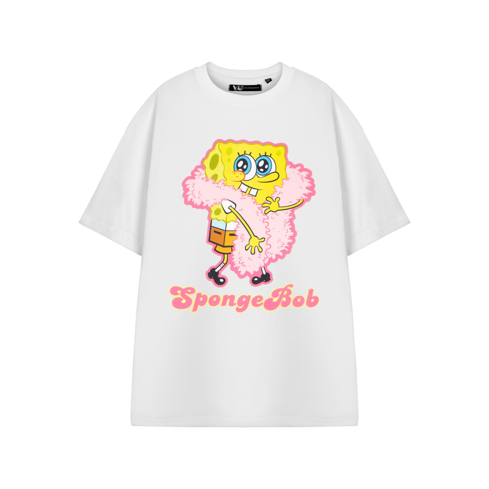 (Medium) SpongeBob SquarePants Short Sleeved T-Shirt (Womens White)