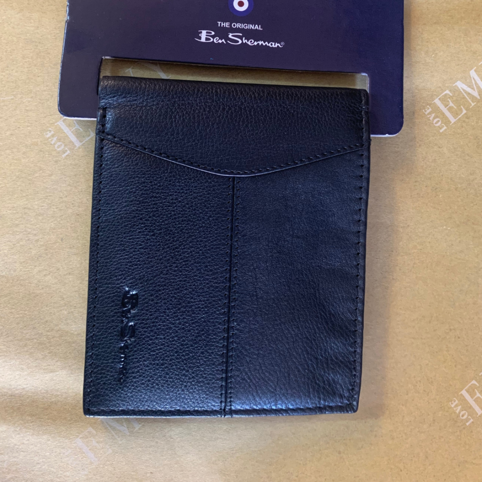 (Bifold Wallet (Ben Sherman)) Ben Sherman Mens Leather Wallet - Bifold with coin pocket