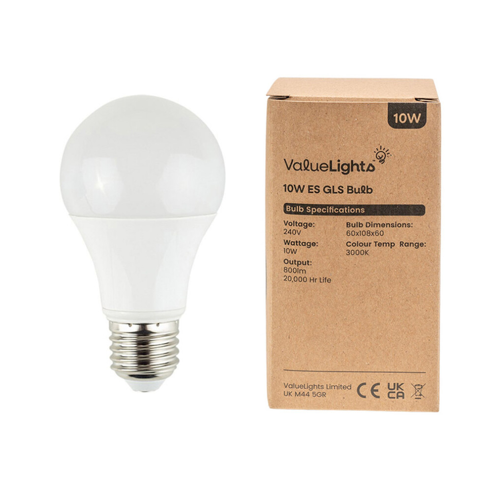 Pack of 8 High Power 10w LED ES E27 SMD GLS Energy Saving Long Life Bulbs [3000K Warm White]