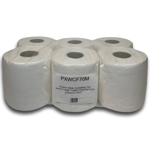 Phoenix White Centrefeed 70m Hand Towel 1 x 6 Rolls 400 Sheets