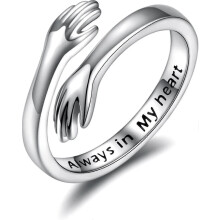 925 Sterling Silver Hug Rings for Women I Love You Forever Hug Ring Adjustable Band Jewelry Gift for Teen Girls Couples Hugging Hand Rings Silver Plat