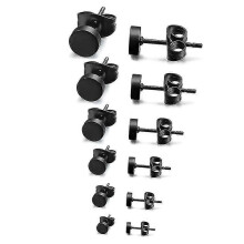 6 Pairs Surgical Steel Oblate Ear Piercing Earrings Stud with Size 3mm 4mm 5mm 6mm 7mm 8mm for Men Ear Jewelry Decoration (Black)
