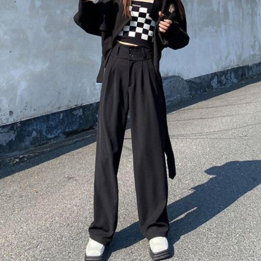 (black, M) Spring High Waist White Wide Leg Pants Fashion Women Trousers For Office Lady