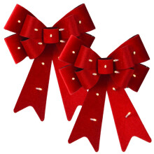(2x bows) 30cm Decorative Hanging Tree Top Topper Light Red Bow with Battery LED Lights