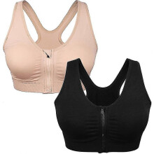 2pcs Women High Impact Sports Bra Plus Size Zip Front Fastening Bras