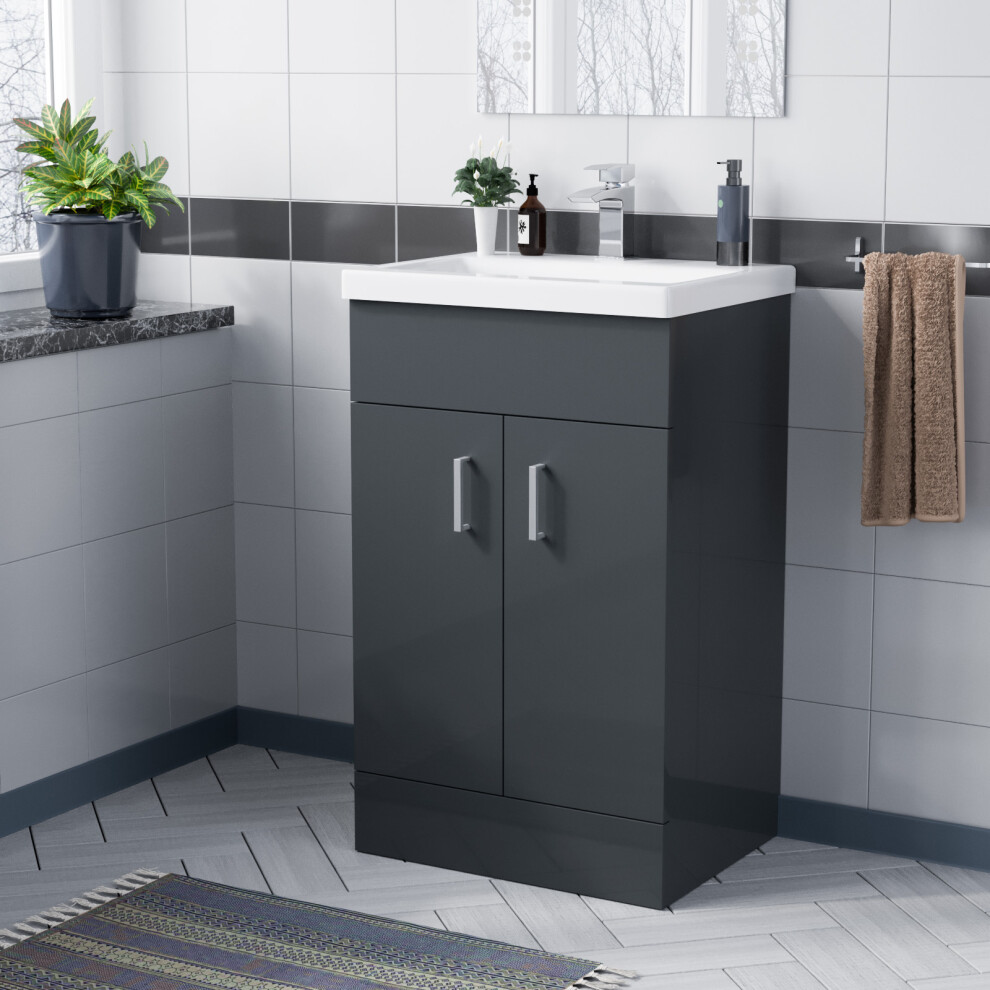 Nes Home Dark Grey 500mm Floor Standing Vanity Unit & White Basin Flat Pack