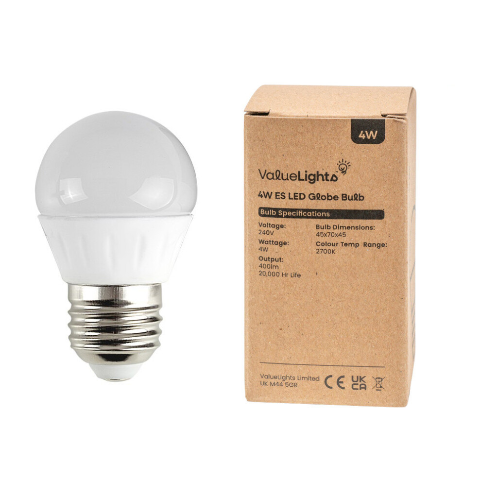 Pack of 4 4w LED ES E27 Golfball Energy Saving Long Life Light Bulbs [2700K Warm White]