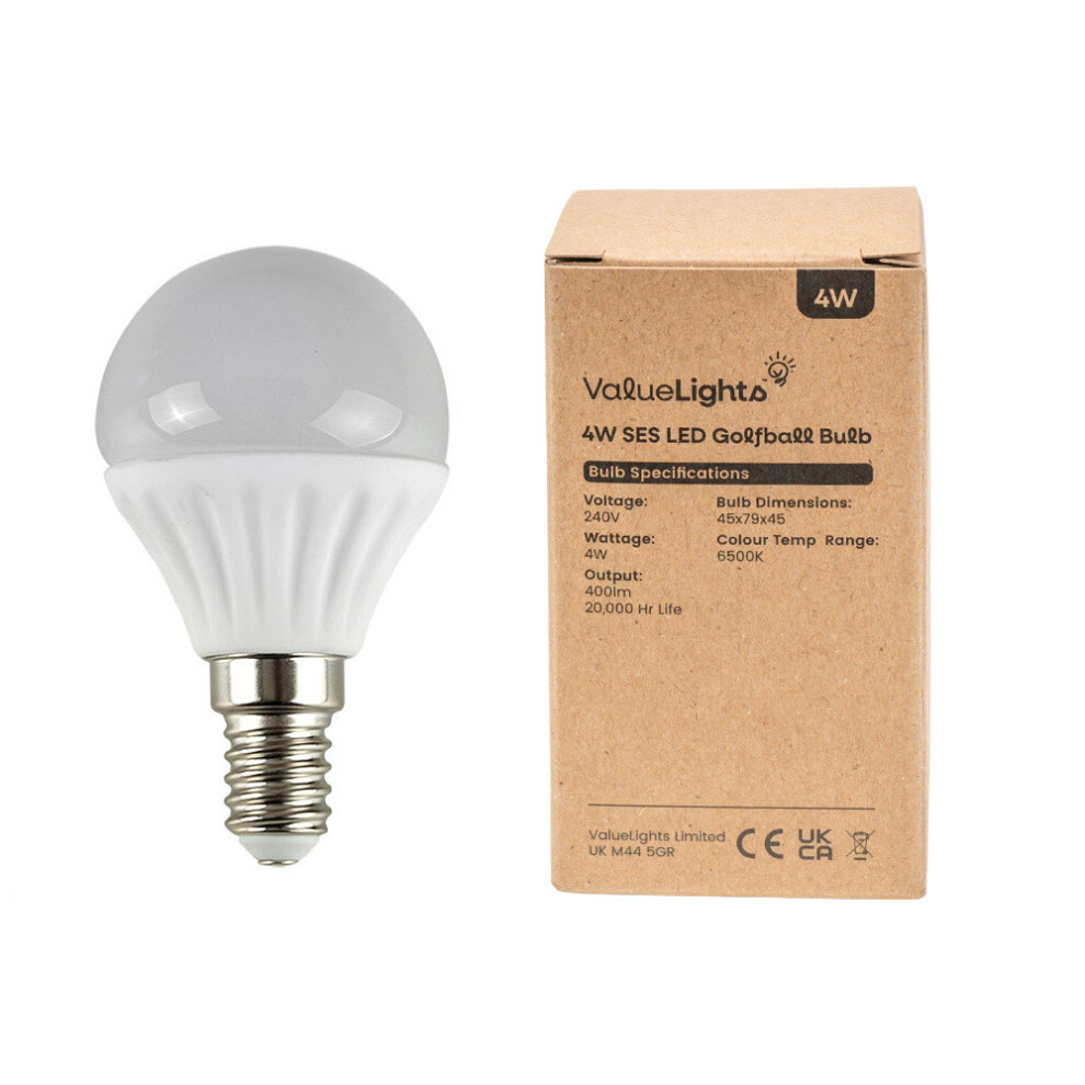 Pack of 3 4w LED SES E14 Golfball Energy Saving Long Life Light Bulbs [6500K Cool White]