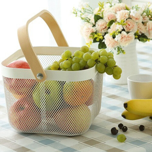 (White) Fruit Basket Fruit Bowls Handle Food Storage