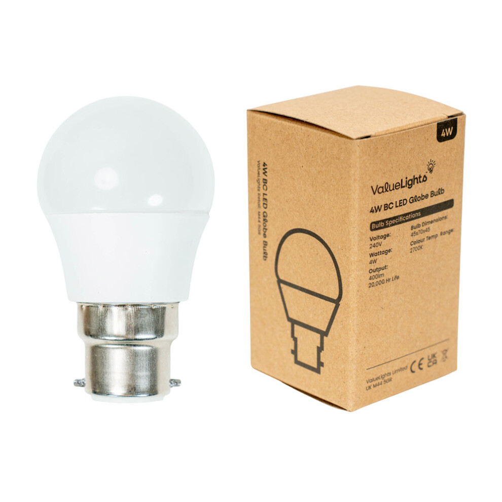 Pack of 5 4w LED BC B22 Golfball Energy Saving Long Life Light Bulbs [2700K Warm White]