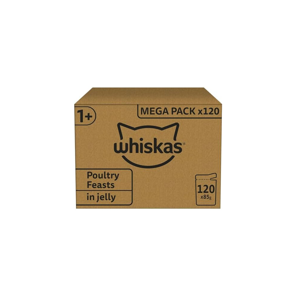 Whiskas 1+ Poultry Selection in Jelly 120 x 85 g Pouches, Adult Cat Food