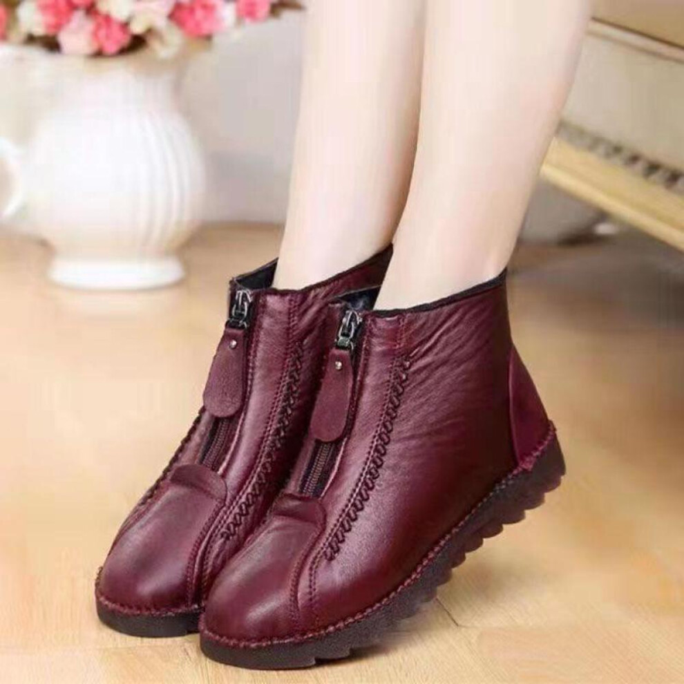 (red, 37) Winter Cotton Shoes Plush Insulation Shoes Flat Bottomed Anti Slip And Wear-resistant Women's Shoes