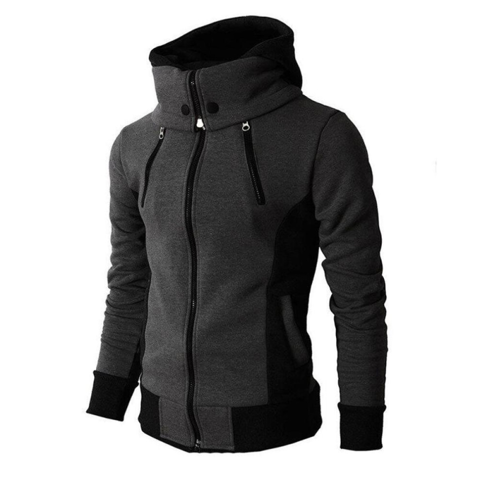 (dark grey, XXL) 2023 Zipper Men Jackets Autumn Winter Casual Fleece Coats Bomber Jacket Scarf Collar Fashion Hooded Male Outwear Slim Fit Hoody