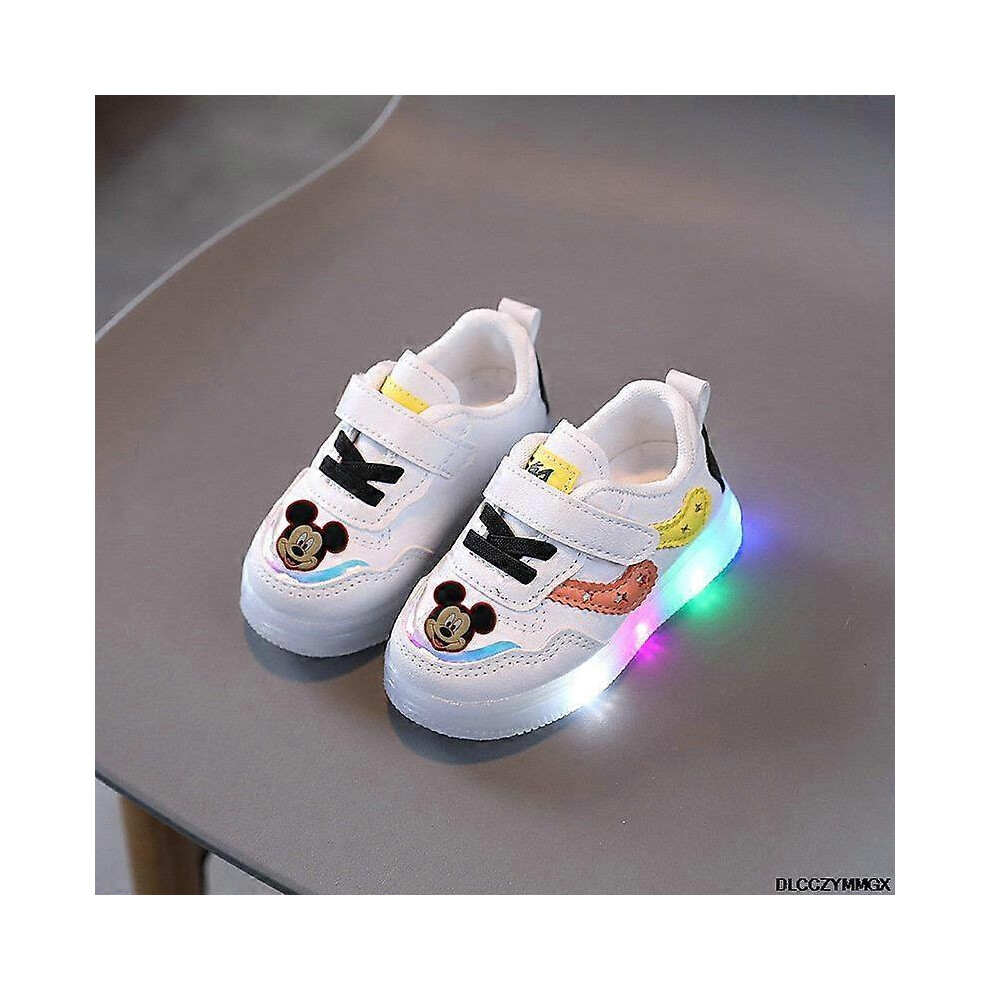 (22, Blue) Mickey Minnie Led Shoes for Boys Soft Bottom Sneakers with LED Lights Glowing Tenis Girls Luminous Toddler Shoes for Kids
