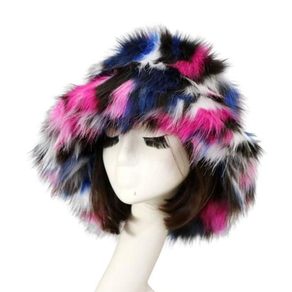 (rose red,blue) Bucket Hat Oversized Fluffy Wide Brim Thickened Ear Soft Protection Faux Fur Winter