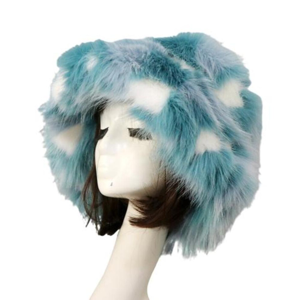 (green,white) Bucket Hat Oversized Fluffy Wide Brim Thickened Ear Soft Protection Faux Fur Winter