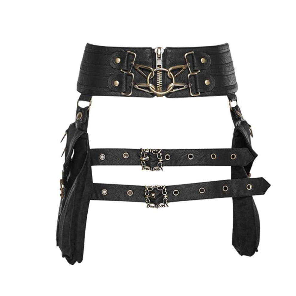 (black) Retro Rock Waist Belt Bag For Women Medieval Steampunk Cosplay Hip Hop Female Bags Purse Pack Small Leg