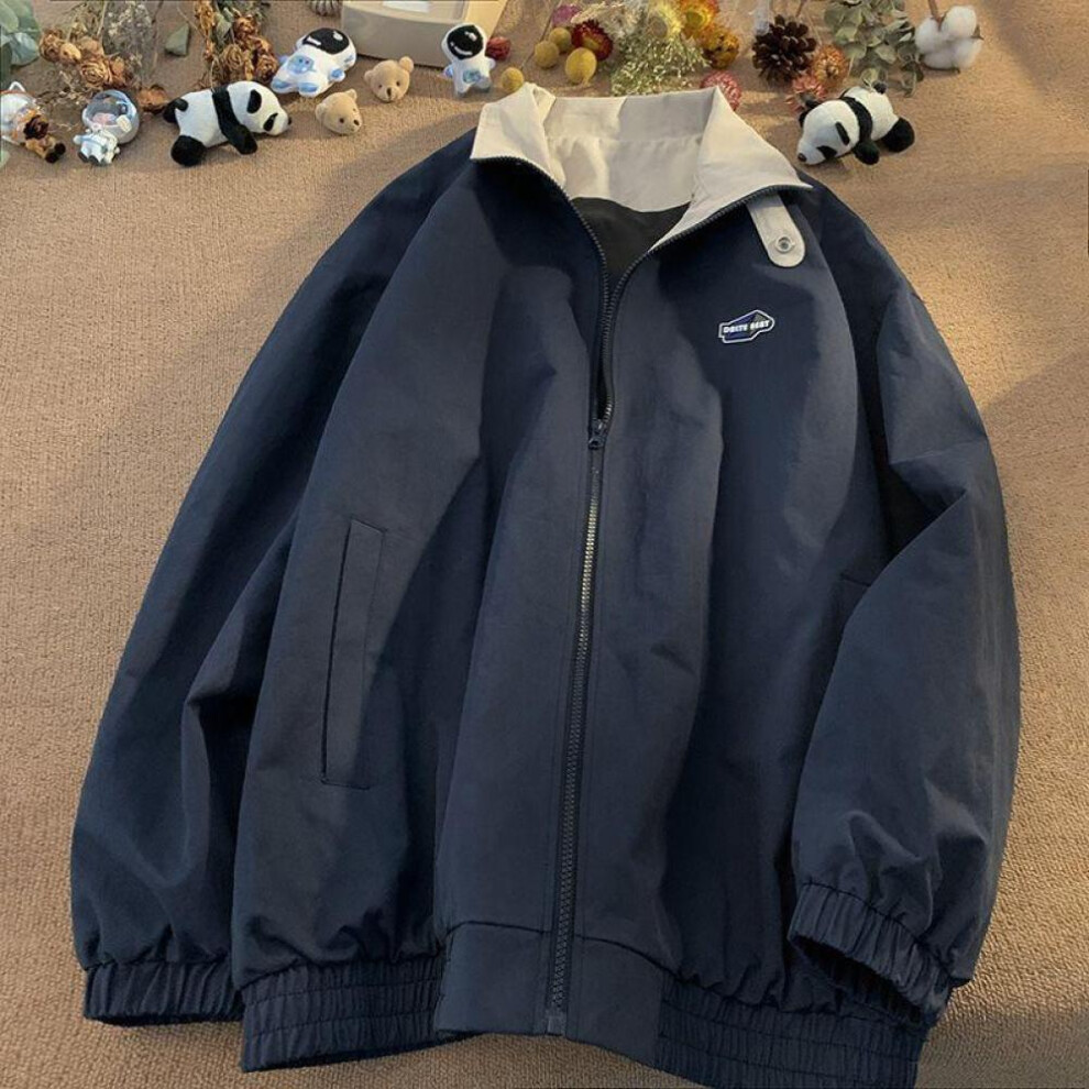 (navy blue, S) Deeptown Vintage Jackets Women Oversized Japanese Fashion Harajuku Windbreaker Y2k Streetwear Korean Coats Autumn Trend Hippie