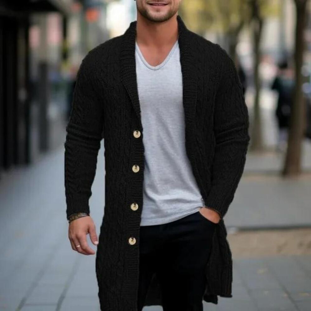 (black, M) Woolen Trench Coat for Men Spring and Autumn Knit Cardigan Jacket Casual Overcoat