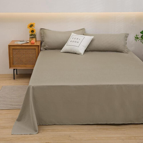 (camel, 180x230cm) Solid Color Comfortable and Skin-friendly Flat Bed Sheets Bedspread (Pillowcase Purchase Separately)