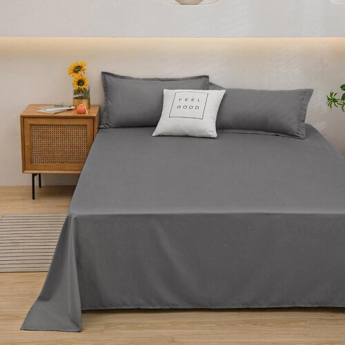 (dark grey, 180x230cm) Solid Color Comfortable and Skin-friendly Flat Bed Sheets Bedspread (Pillowcase Purchase Separately)
