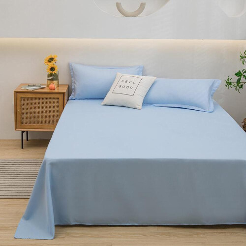 (lake blue, 150x230cm) Solid Color Comfortable and Skin-friendly Flat Bed Sheets Bedspread (Pillowcase Purchase Separately)