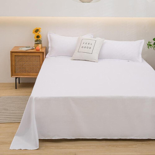 (white, 150x230cm) Solid Color Comfortable and Skin-friendly Flat Bed Sheets Bedspread (Pillowcase Purchase Separately)