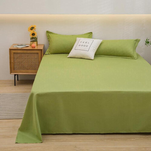 (light green, 180x230cm) Solid Color Comfortable and Skin-friendly Flat Bed Sheets Bedspread (Pillowcase Purchase Separately)