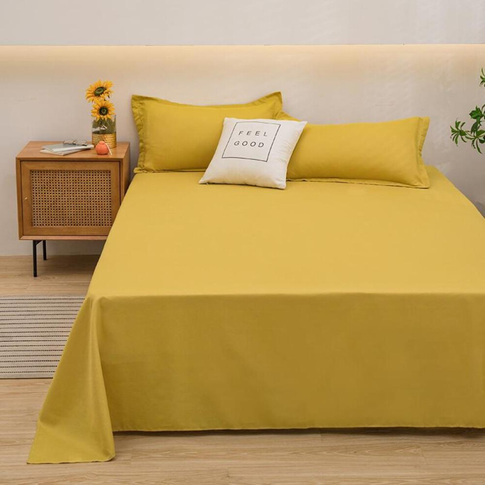 (yellow, 120x230cm) Solid Color Comfortable and Skin-friendly Flat Bed Sheets Bedspread (Pillowcase Purchase Separately)