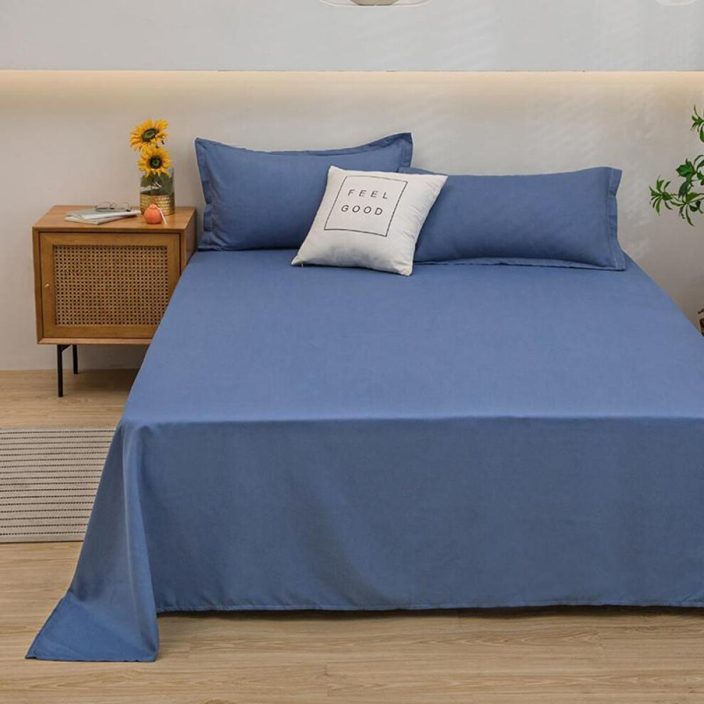 (navy blue, 230x250cm) Solid Color Comfortable and Skin-friendly Flat Bed Sheets Bedspread (Pillowcase Purchase Separately)-image-OPC-PFTYRNN-NEW