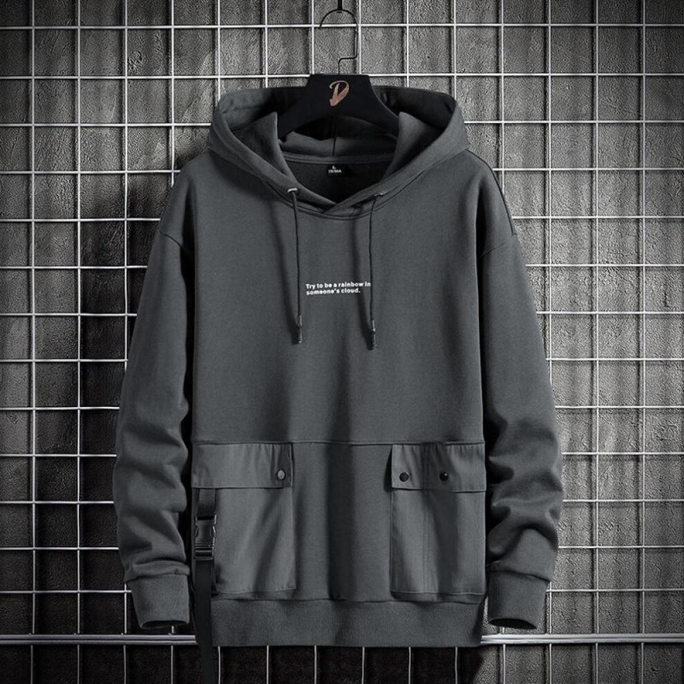 (grey, XXXXXL) Black Mens Hoodies Street Hip Hop Fashion Sweatshirts Men Casual Hooded Long Sleeve Pullover Cargo Pocket Streetwear