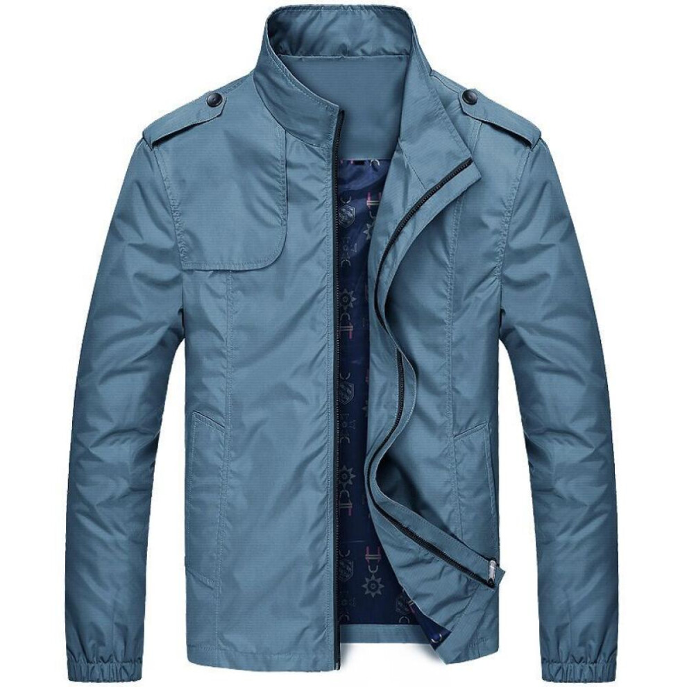 (blue, XXXL) Spring And Autumn Men&apos;s Jacket Loose Top Casual Jacket Breathable Lightweight Trench Coat Standing Collar Solid Color Large Casual