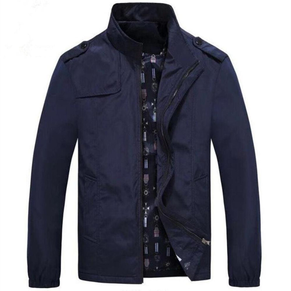 (navy blue, M) Spring And Autumn Men&apos;s Jacket Loose Top Casual Jacket Breathable Lightweight Trench Coat Standing Collar Solid Color Large Casual