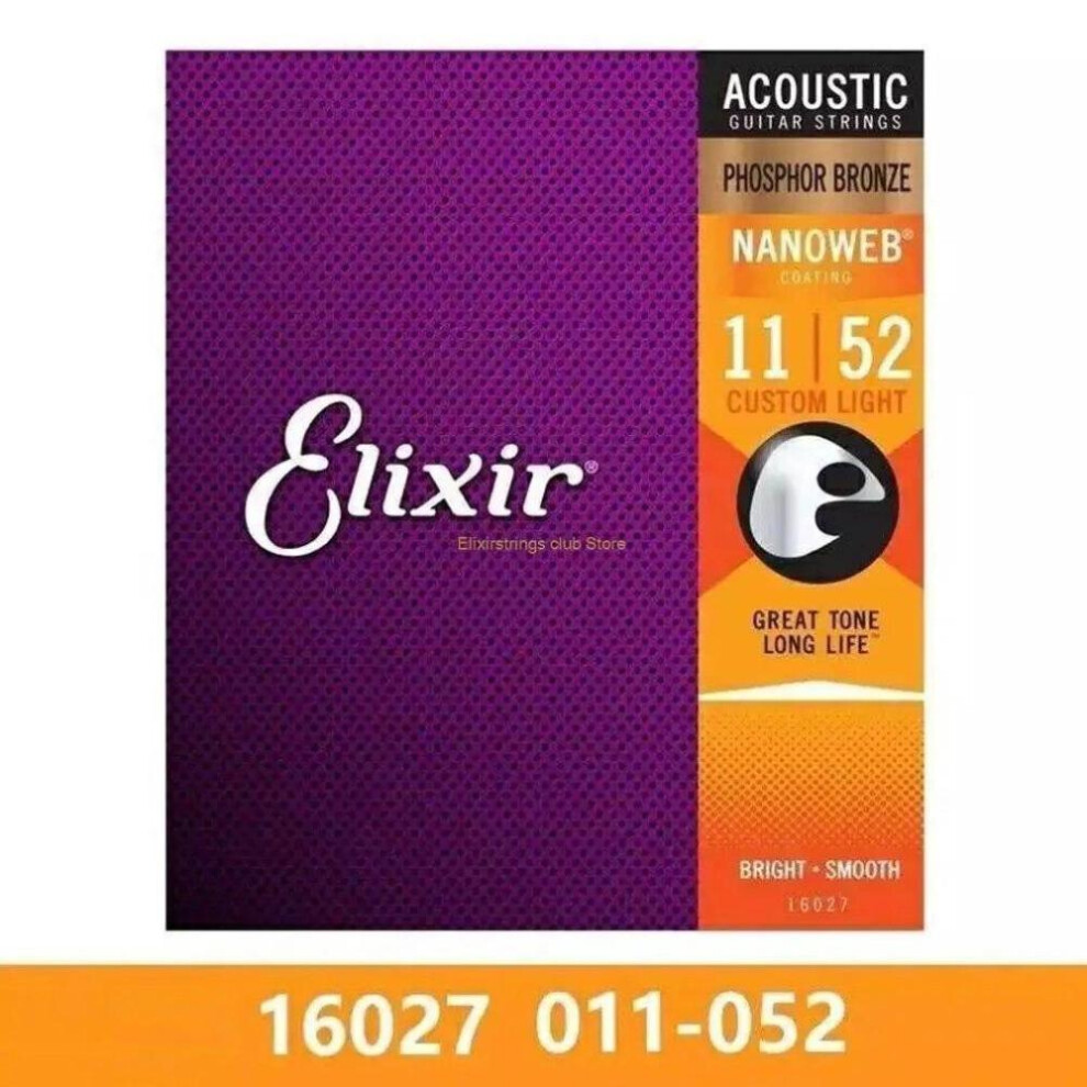 (Phosphor Bronze16027) Elixir Acoustic Guitar Strings For Electric Play Popular Music Rock 80/20 Bronze Nickel 11002 16052 16027 11-52 Guitar Accessor