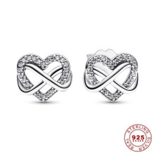 (as the picture) S925 Sterling Silver Earrings Infinity Mothers Day Gift Heart Earrings Love Sparkling Timeless Herbarium Cluster Stud Earrings