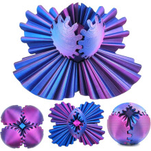 (Blue Purple) 8cm 3D Printed Gear Sphere, Steampunk Whirling Wonder Gear Ball Fidget Toy