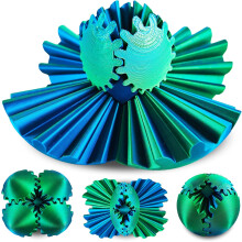 (Blue Green) 8cm 3D Printed Gear Sphere, Steampunk Whirling Wonder Gear Ball Fidget Toy