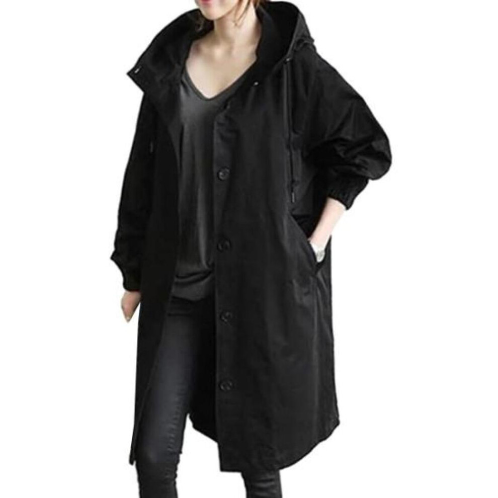 (black, 4XL) Women Elegant Trench Coats Double Breasted Lightweight Windproof Plus Size Solid Color Mid-length Trenchcoat